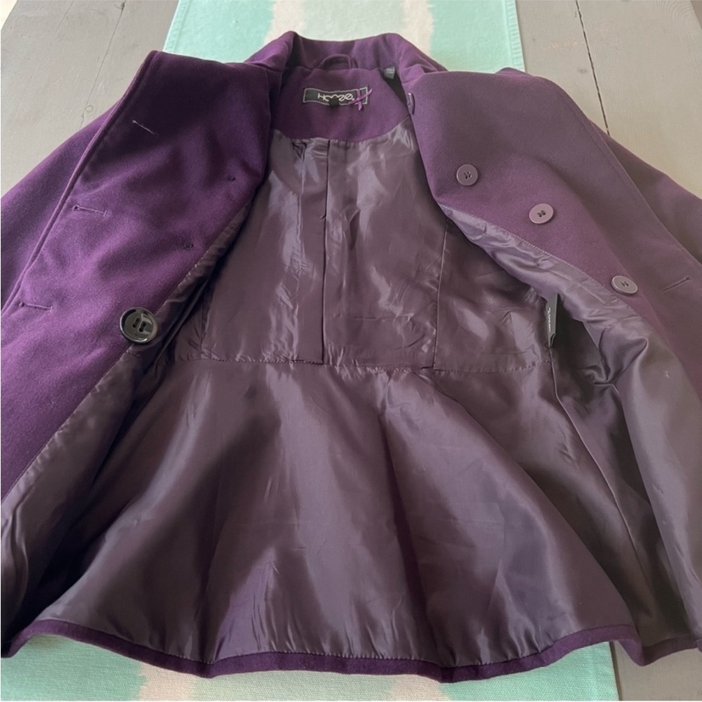 Honee Purple Double Breasted Peacoat Jacket Tailored Peplum Size Small - Picture 4 of 9